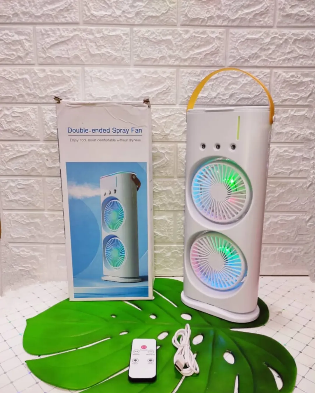 پنکه رومیزی مه پاش دو فن ریموت دار با نور RGB اورجینال